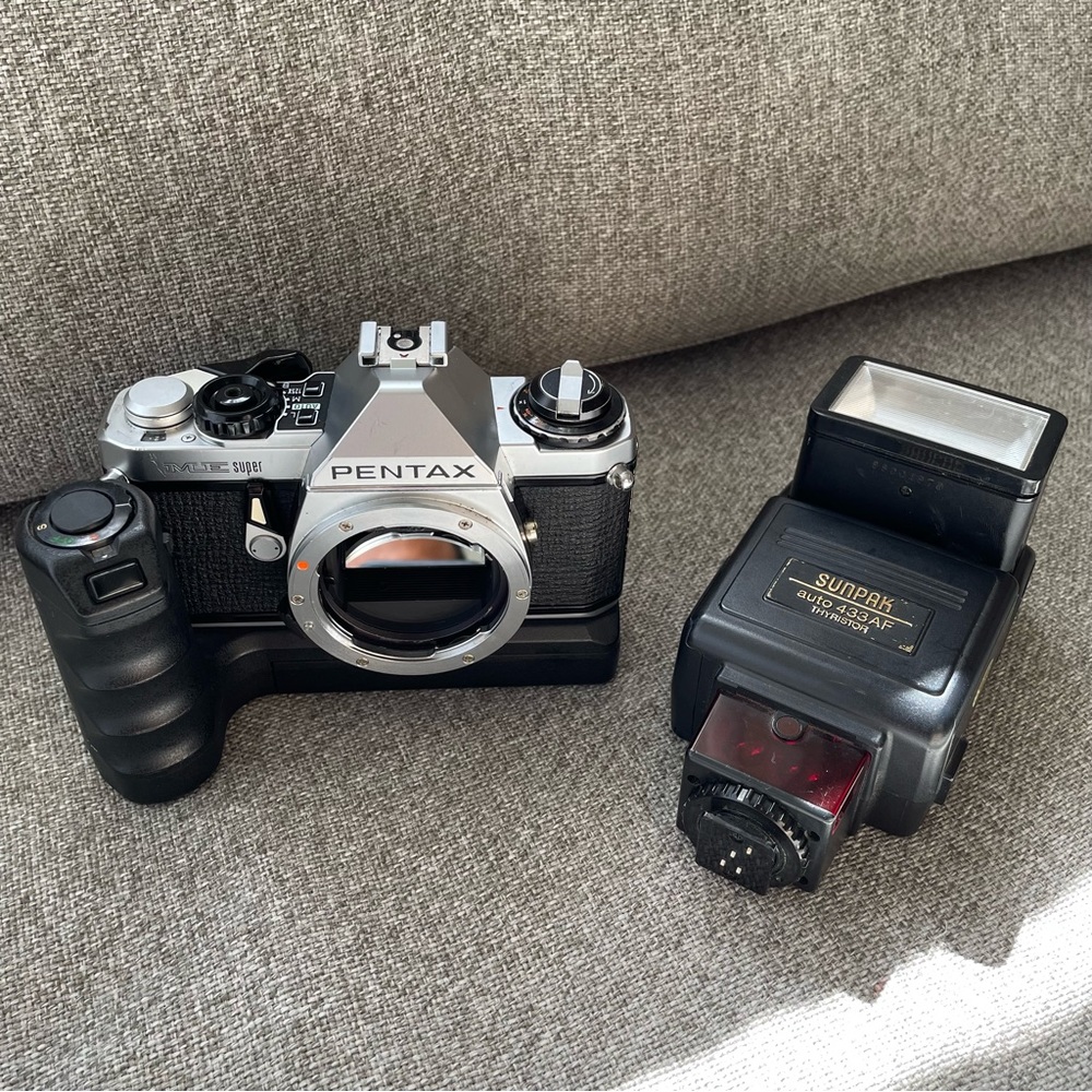 [SOLD] PENTAX ME SUPER with ME II Auto Winder and Flash - TESTED! 35mm Camera